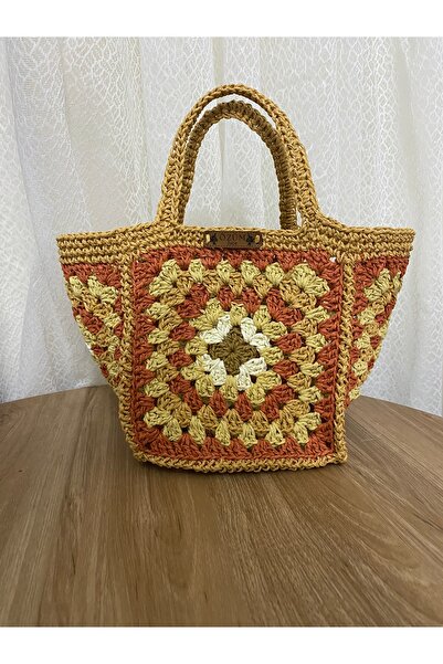 ÖZÜM HOME El yapımı kare motif mini el çantası, Kâğıt ip Çanta