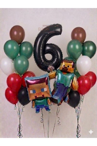 PARTİAVM 2'li Minecraft Folyo Balon 10 Yaş Rakam balon Doğum Günü Parti temas...