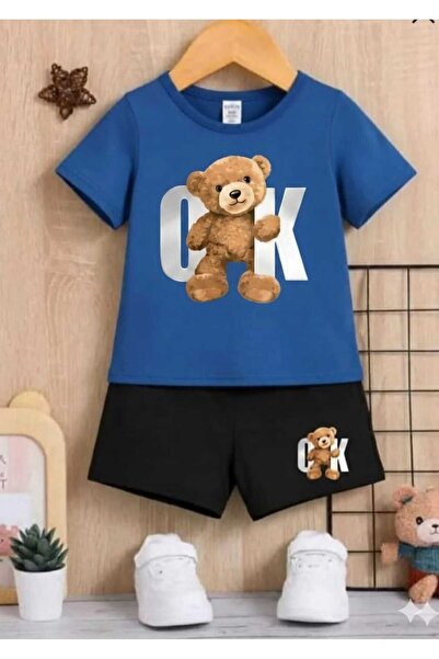 NC Nicee Clothes Summer Children's T-Shirt Shorts Unisex (Coco Bear Printed)