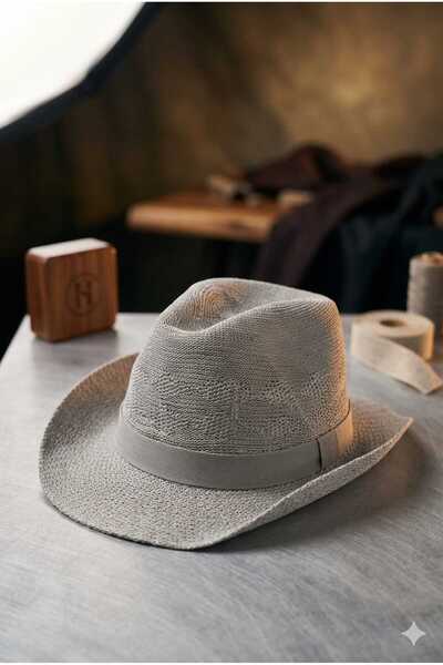 Betülce Unisex Straw Cowboy Hat Summer Beach Style Fedora Hat