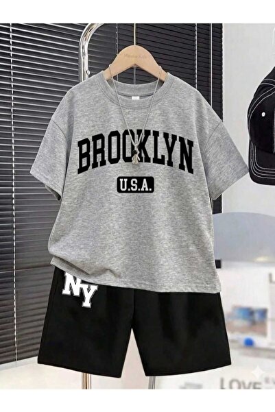 NC Nicee Clothes Summer Children's T-Shirt Shorts Unisex (Broklyn Usa Black P...