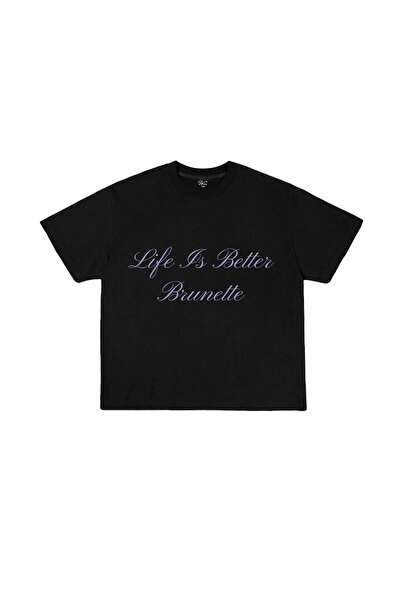 WHITE OF CREATIVE Life is Better Brunette Baskılı Yazılı Tişört
