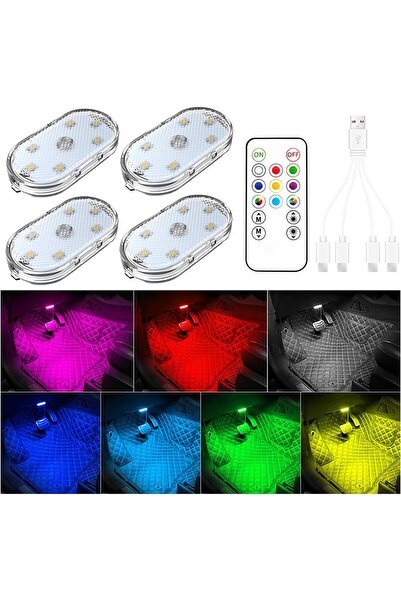 Other Set of 4 Car LED Lights with Remote Control, 7 Colours Car LED Interior...
