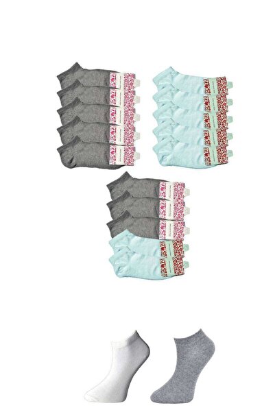 atastore2017 Gray and White Women's Ankle Socks 15 pairs