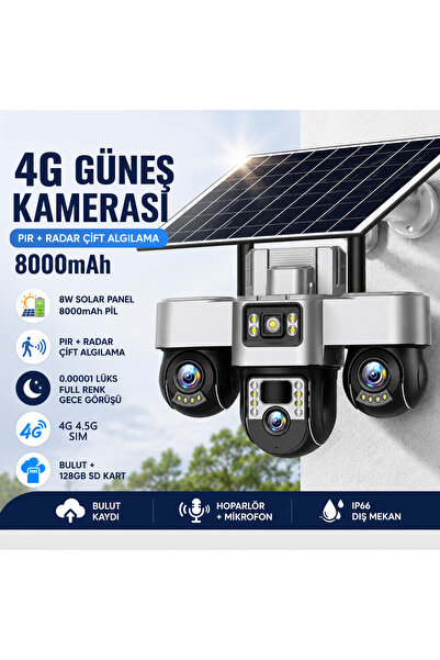 V380 Pro 3 Kameralı SIM kart Güneş Enerjili PTZ Güvenlik Sistemi 3 Ayrı PTZ U...