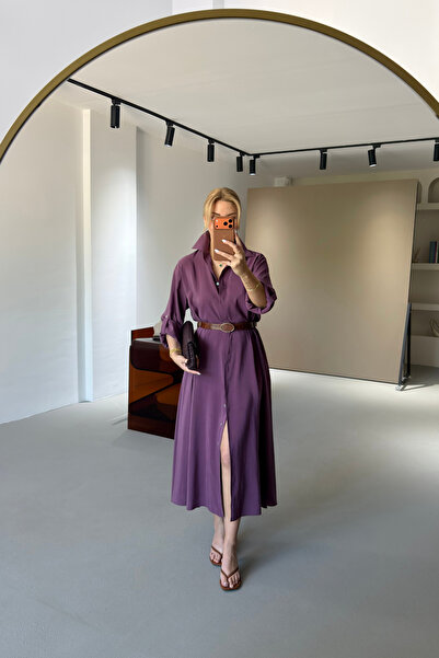 Sezgi Tekin Premium Series Belted Plum Modal Dress
