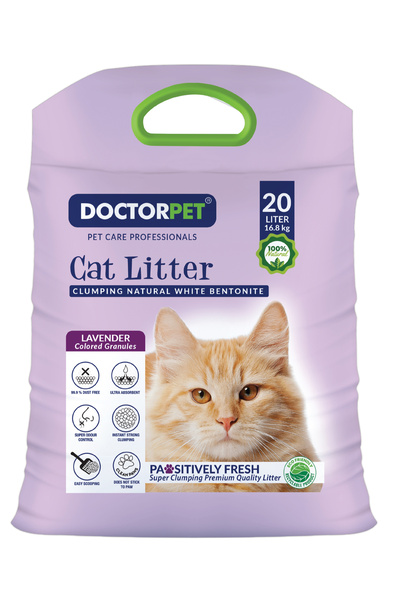 Doctor Pet رمل القطط باللافندر 20 لتر - بنتونيت طبيعي 100%، معطر، فائق الامتص...