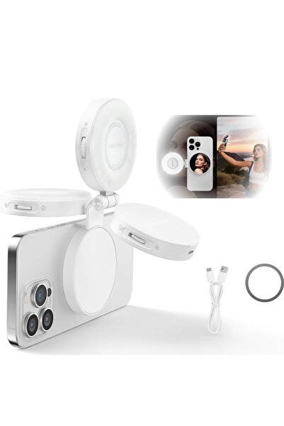 AUXITO Magnetic Selfie Light with Mirror, MagSafe Compatible, 3-Color Adjusta...