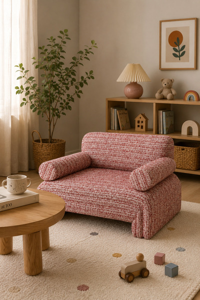 MARIA HOMES Modern Textured Red Accent Lounge Chair – Luxury Upholstered Armc...