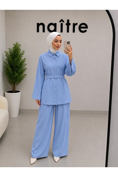 naitre Strawberry Fabric Belt Detailed Shirt Collar Double Set