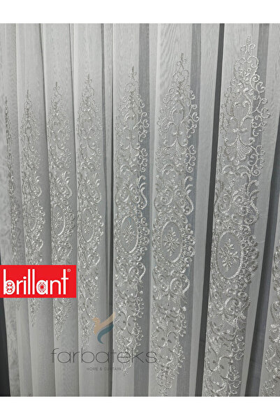 Brillant Şehrazat Silver Motif Embroidered 3-Layer Pleated Non-Iron Living Ro...