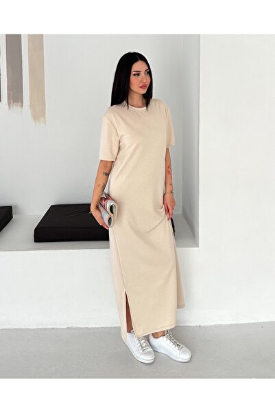 GizSu Butik Basic Oversize Yırtmaç Detay Maxi Elbise