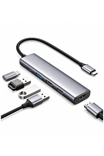 Generic محول USB-C متعدد المنافذ 5 في 1 مع مخرج HDMI بدقة 4K، ومنفذي USB 2.0،...