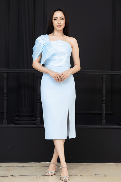 BEYBOS Rochie creion din organza cu detaliu fundita dubla din material textil...