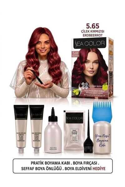 Sea Color Set Saç Boyası 5.65 Çilek Kırmızısı 2 Li +Pratik Boya Kabı
