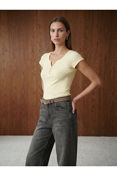 Dilvin 32688 %100 Pamuk Basic T-Shirt-Açık Sarı