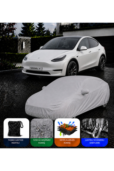 COCEM Tesla Model Y Premium Araç Brandası Su Geçirmez UV Korumalı Gri 2020-2026