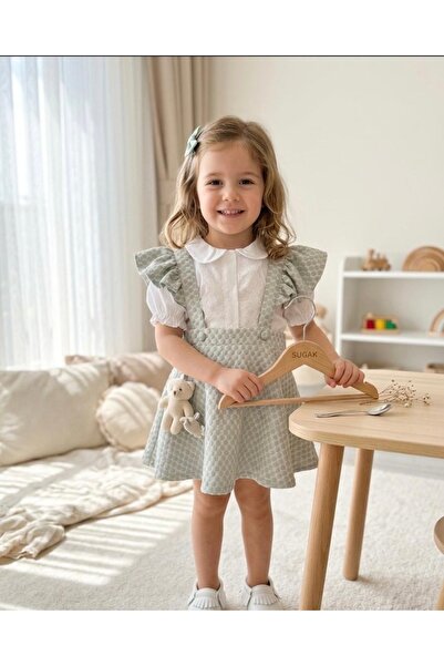 RÜYA KİDS Girl's Festive Daily Wear Shirt Dress with Lace Detail
