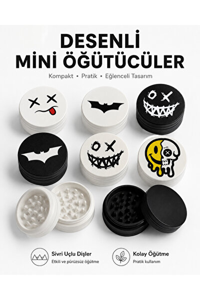 Arvina Atelier Desenli Tütün ve Baharat Öğütücü Grinder | El Tipi Taşınabilir...