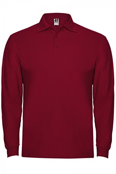 ROLY Tricou polo bărbătesc cu mânecă lungă, 100% bumbac, Estrella, bordo