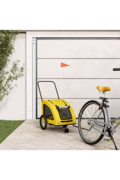 vidaxl Remorcă de bicicletă animale companie galben textil oxford/fier