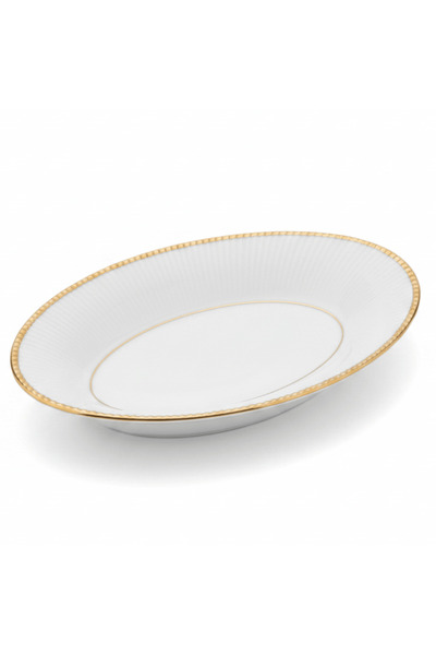 Ascot White Porcelain Pickle Dish with Golden Rim | 7.5 Inch | Premium Servin...