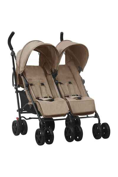 vidaxl Double stroller, taupe gray, steel