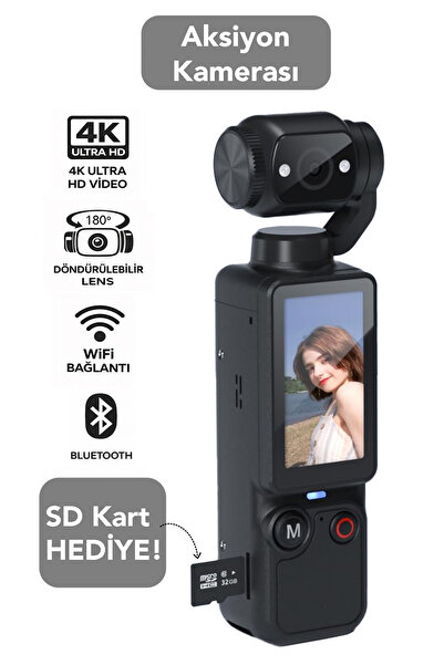 mimtec 4K Ultra HD Aksiyon Kamerası - 2000mAh Kapasite 180 Döner Lens Wifi Bl...