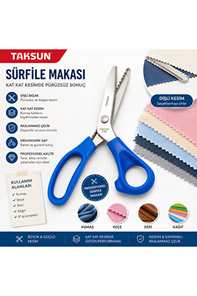 Vi Caro 23 Cm Sürfile Makası Dişli Terzi Makası Kat Kat Tekstil Kumaş Kesim M...