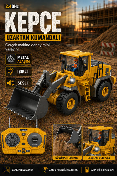 Mofy Baby Işıklı Sesli Full Fonksiyon Metal Hareketli Kepçe 2.4ghz Uzaktan Ku...