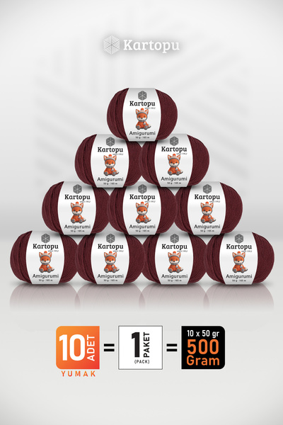 Kartopu Amigurumi - Burgundy (K110) - Pack of 10 - 50Gr/165M - Toy Punch - Ba...