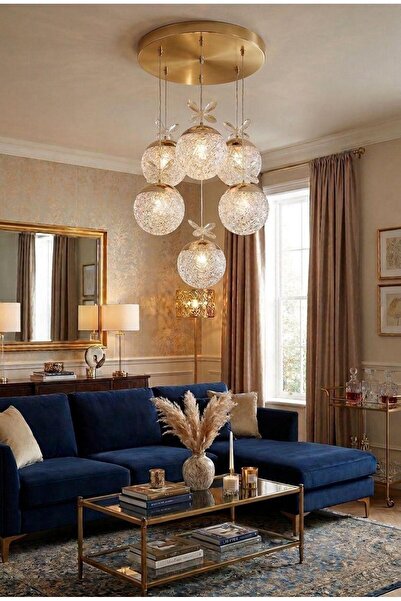 Lüxev Lighting Güneş Model 61"lı Gold 3 Renk Modu Ledli Kristal Taşlı Modern ...