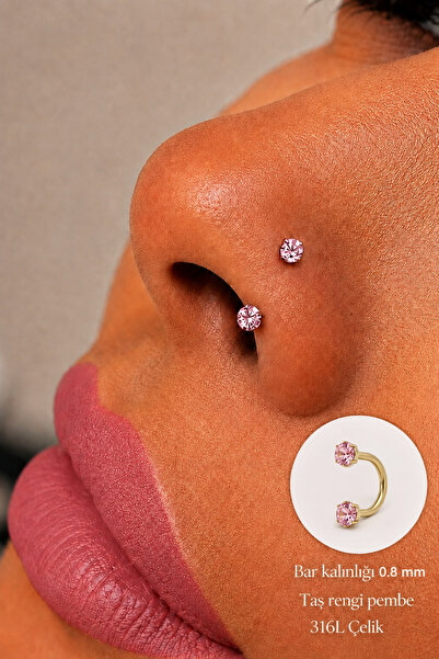 Sacce Scarves&Accessories Pembe Taşlı Yarım Halka Piercing 316L Çelik Burun H...