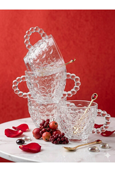çukurova home Cup Set with Beaded Handles and Beaded Patterns (4 Pieces)