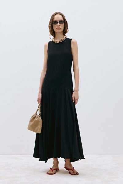 Suud Collection Black Blake Flounce Zero Sleeve Tencel Dress