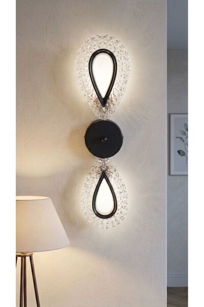 Lüxev Lighting Yağmur Model İkili Siyah 3 Renk Modu Kristal Taşlı Salon Mutfa...