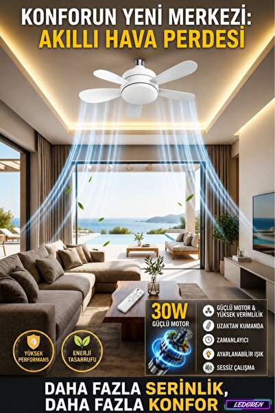 L'eDoren AuraFlow™ 30W Tavan Tipi Fan | Uzaktan Kumandalı Sessiz LED Aydınlat...