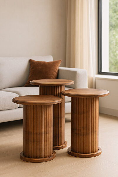EFLORA DESIGN Premium Luxury Bohem Sehpa 3’lü Zigon Sehpa Seti Tamamen MDF Mo...