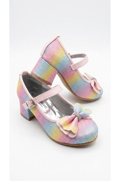 NeSe Shoes Pantofi cu toc pentru fete cu sclipici și fundiță, pantofi de sear...