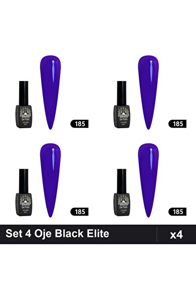 global fashion Set 4 Oje Semipermanente Black Elite 8ml, Manichiura UV/LED Pr...