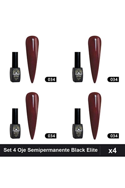 global fashion Set 4 Oje Semipermanente Black Elite 8ml, Manichiura UV/LED Pr...