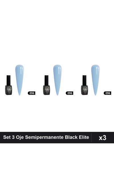 global fashion Set 3 Oje Semipermanente Black Elite 8ml, Nuanta 096, Manichiu...