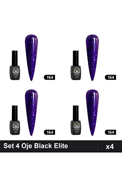 global fashion Set 4 Oje Semipermanente Black Elite 8ml, Manichiură UV/LED Pr...