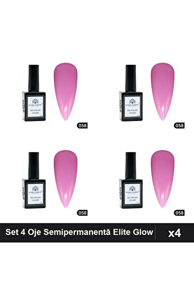 global fashion Set 4 Oje Semipermanentă Elite Glow 15ml, Gel Polish UV/LED