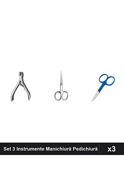 One Group Set 3 Instrumente Profesionale Manichiură Pedichiură, Clești Forfecuțe