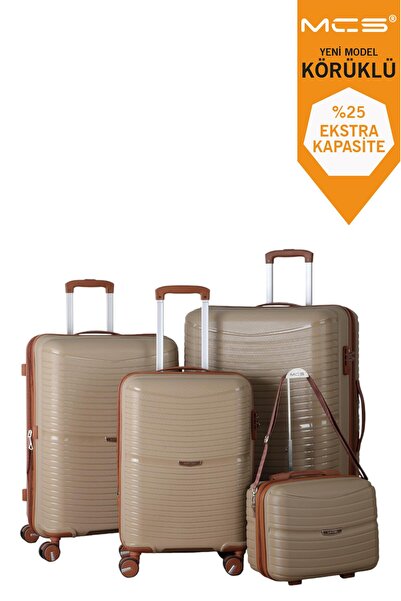 MÇS V379 AURA Y.ÜRETİM PP VALİZ SET + MAKYAJ KEMİK/GRİ SET
