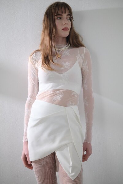 Jusenmia Asymmetrical Mini Skirt Ecru