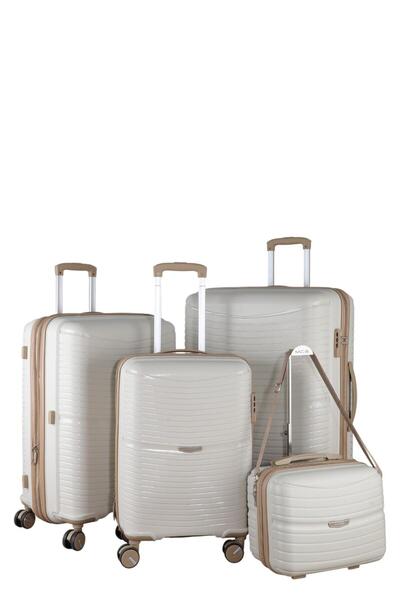 MÇS V379 AURA Y.ÜRETİM PP VALİZ SET + MAKYAJ KEMİK/GRİ SET