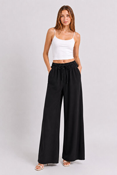 Safari Kadın Wide Leg Beli Lastikli Palazzo Jean Raw Geniş Paça