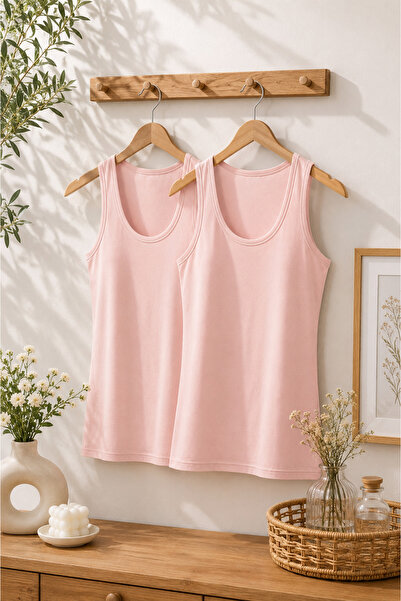 ROZELT Women's Powder Thick Strap Modal&Cotton 2-Piece Undershirt